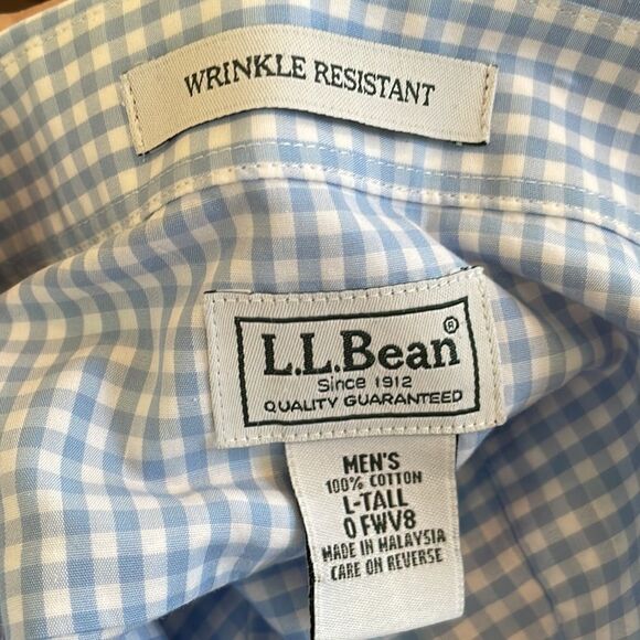 L.L.Bean light blue & white check cotton short sleeve shirt - Picture 7 of 8
